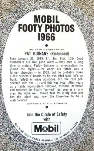 1966 Mobil Footy Photos VFL #19 Pat Guinane Back